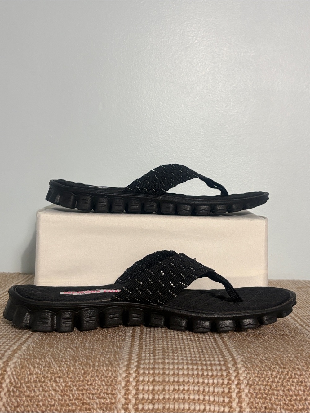 Women’s Skechers EZ Flex Cool Beach Weave Flip-Flops; Metallic Woven Straps - Picture 7 of 14